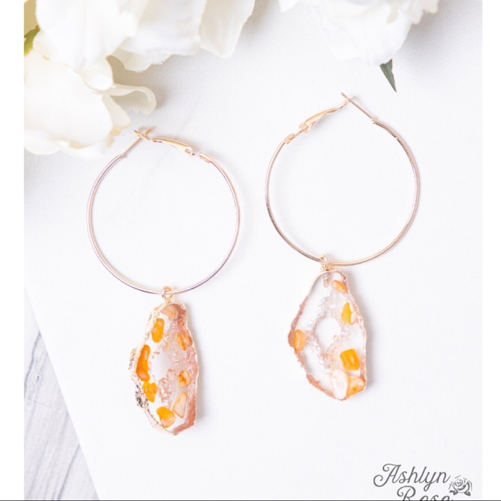 Resin Geode yellow/orange Earrings